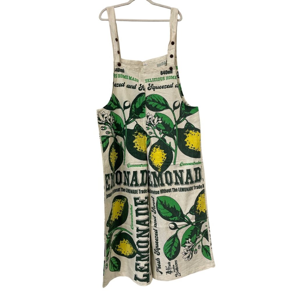 Lemon Flour Sack Overalls OS Jumpsuit Fresh Squeezed Lemonade Beige Cottage NEW